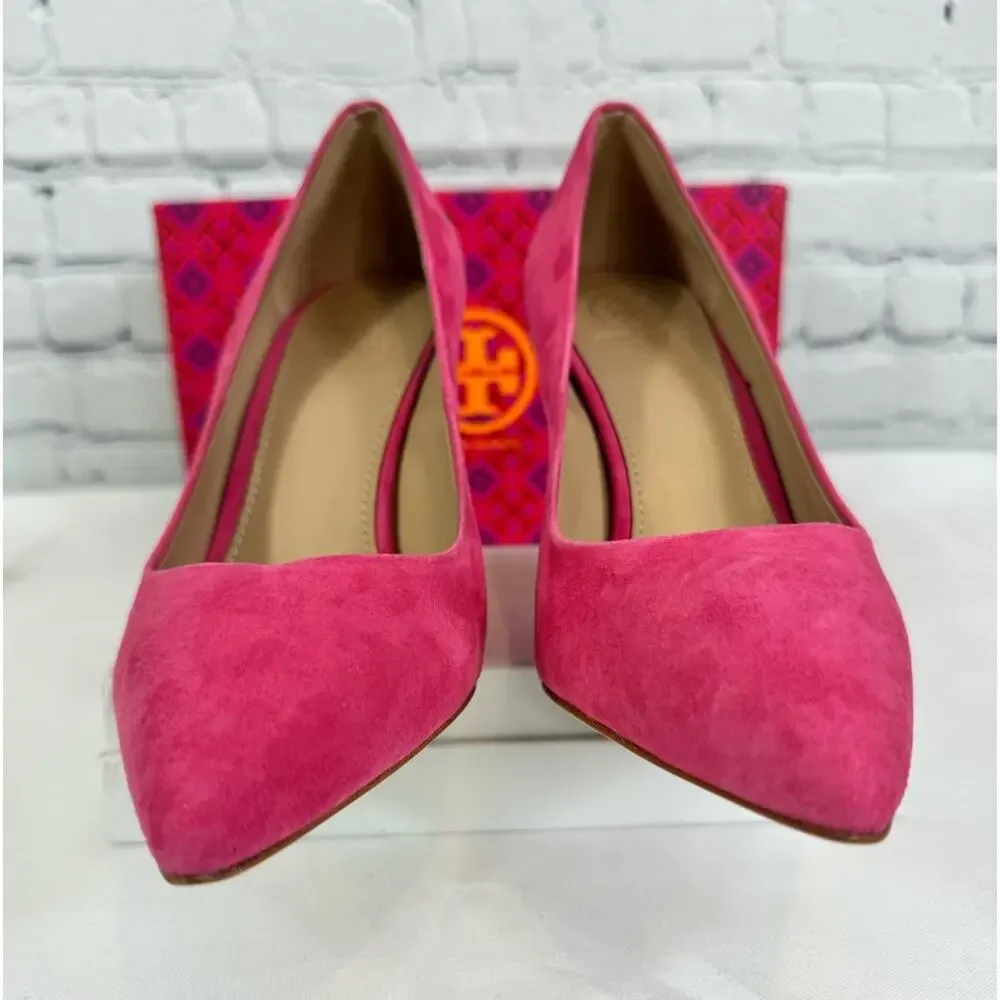 #TORY BURCH Elana 85mm Pump Kid Suede Pink Size 7.5